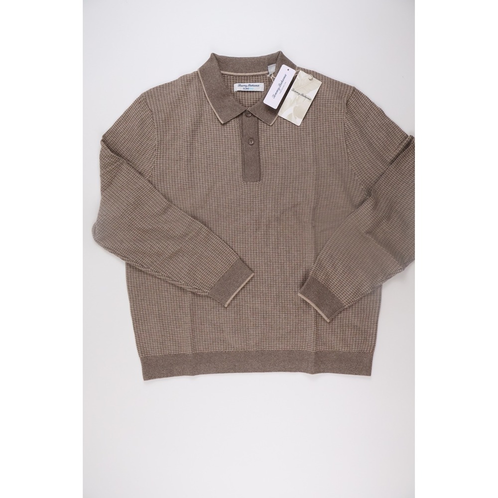 Tommy Bahama Mens Polo Shirt Coolside Textured IslandZone Brown Medium NWT $158